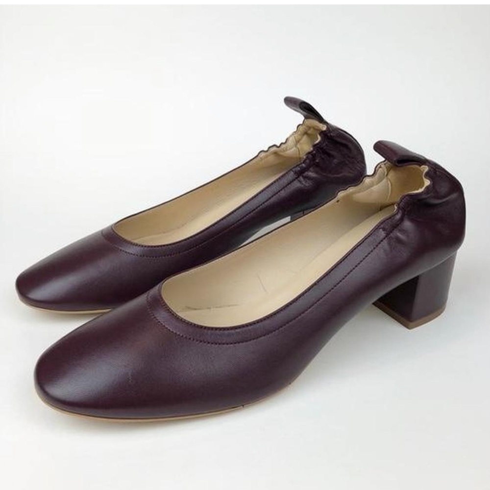 Everlane Burgundy Leather Block Heel Pumps - Picture 2 of 11
